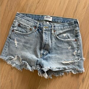 Agolde Women's Frayed Denim Shorts - Light Blue